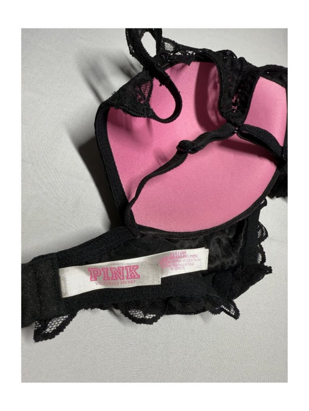 Victoria's Secret PINK Date Push Up Plunge Black Lace Bra Size L - Picture 7 of 13
